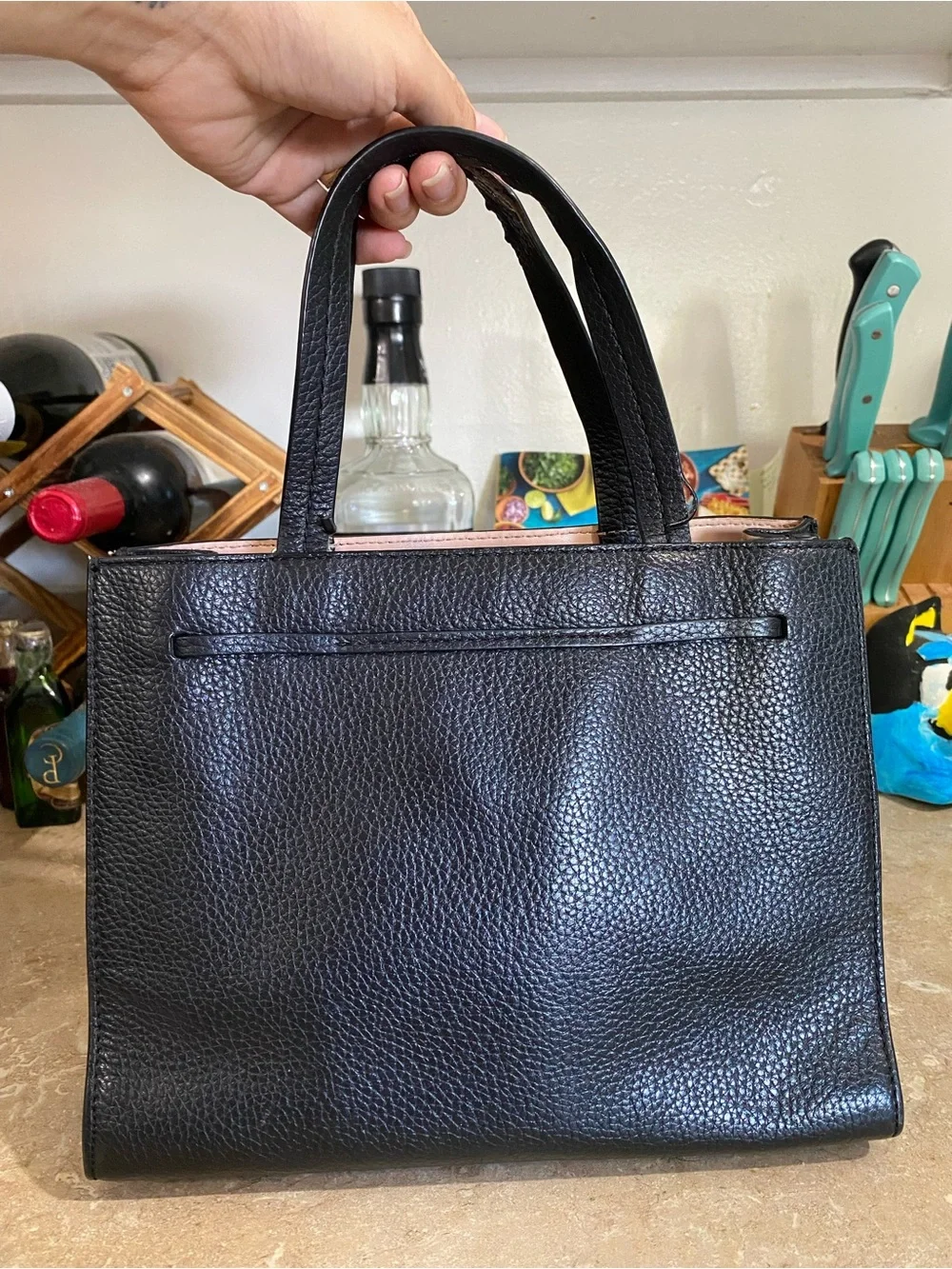 kate spade Black Pebbled Leather Satchel with Tassels with Flaws on top handle